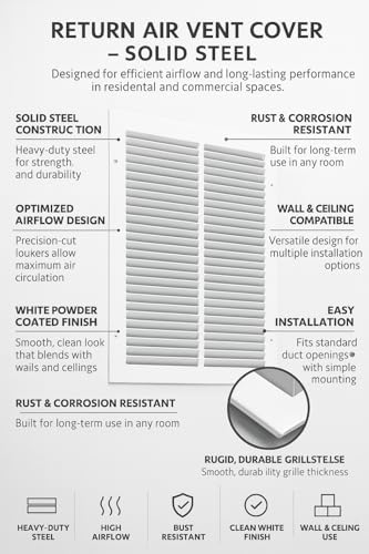 14 x 14 Inch Return Air Vent Cover, Solid Steel HVAC Grille - Image 5