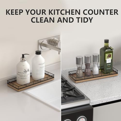 Bathroom Tray for Counter Top Organizer, Acacia Wood Vanity Tray - Image 4
