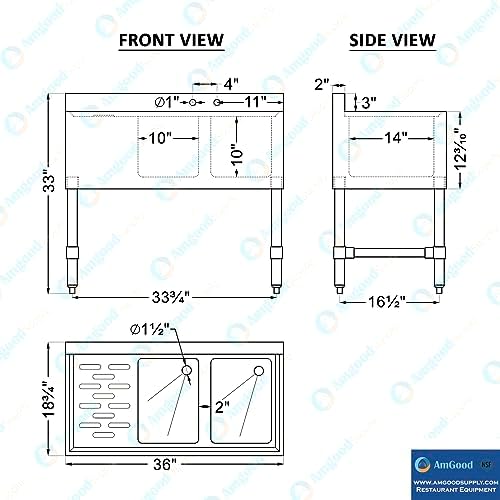 AmGood 36 in. x 19 in. Two Compartment Under Bar Sink - Image 4