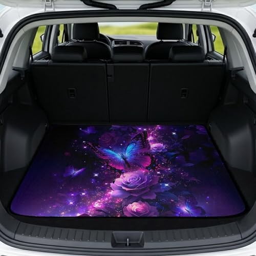 Purple Butterfly Flower SUV Car Trunk Mat 29"x39" by Darisoco