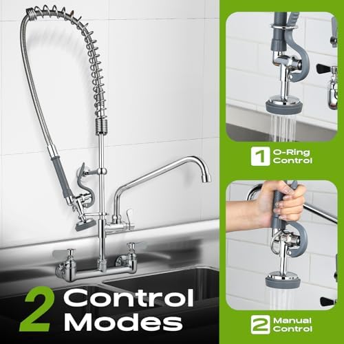 Commercial Sink Faucet with Sprayer 36" Height, 8 Inch Center Wall Mount - Image 4