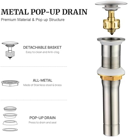 Ultimate Unicorn Pop up Sink Drain, Without Overflow Hole, Brushed Nickel - Image 2