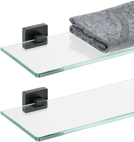 JQK Bathroom Glass Shelf Black, Tempered Glass Shower Storage 20 by 5 inches by Homeimprovement