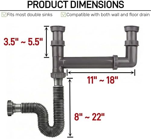 Double Bowl Kitchen Sink Drain Kit – End Outlet Waste - Image 3