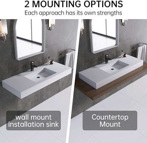 47" Wall Mount Sink, Artificial Stone Bathroom Sink, Single Hole - Image 2