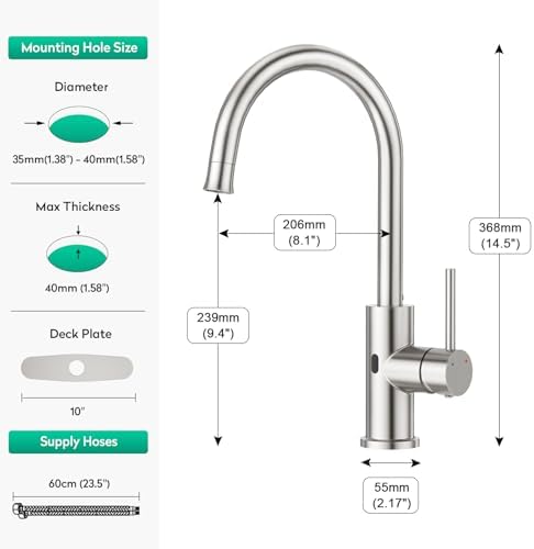 CREA Touchless Kitchen Faucet Infrared Sensor, 2 Water Modes Motion Activated - Image 6