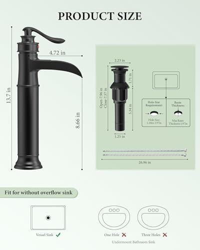 Matte Black Vessel Sink Faucets Waterfall Bathroom Faucet Single Handle - Image 6