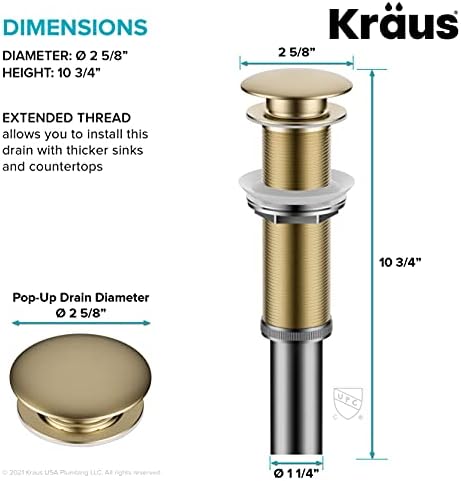 KRAUS Bathroom Sink Pop-Up Drain Assembly in Brushed Gold - Image 5