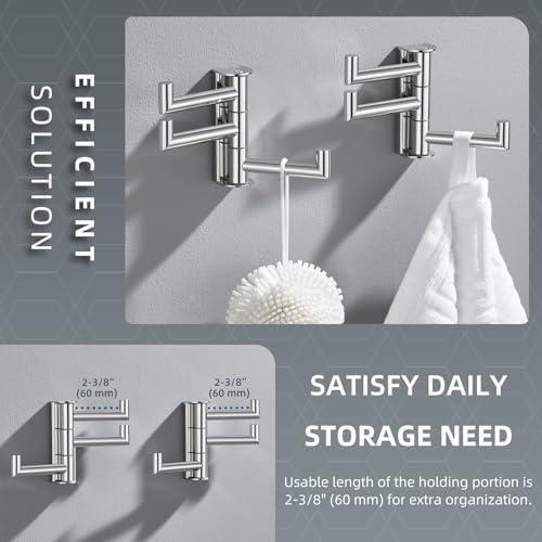 Angle Simple Swivel Towel Hooks, Robe Coat Hook 2 Pack, Polished Chrome - Image 4