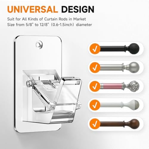 Universal Curtain Rod Holders, No Drill Curtain Rod Brackets, Self Adhesive - Image 2