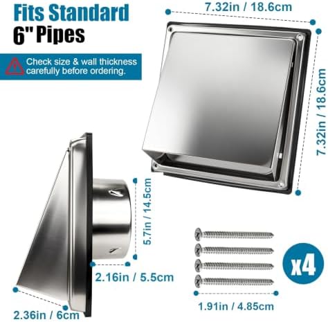 6 Inch Dryer Vent Cover Outside, Stainless Steel Exterior Wall - Image 2