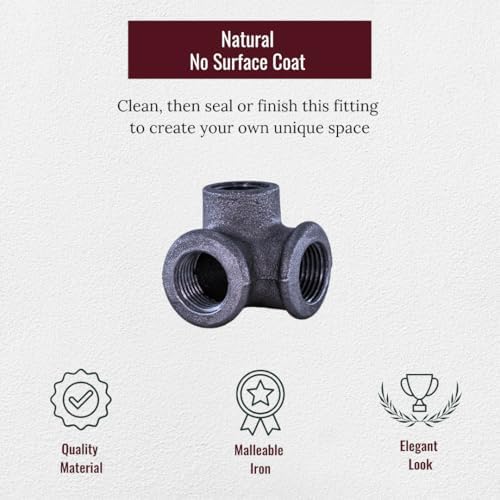 3/4" 3-WAY ELBOW: Industrial Threaded Black Iron Pipe Fittings; Natural - Image 2