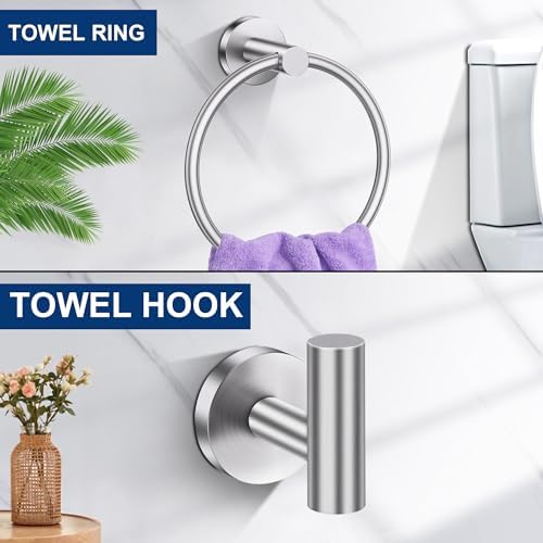 5 Pieces Bathroom Hardware Accessories Set Brushed Nickel, 24Inch Round Towel - Image 5