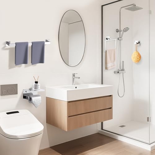 TURS Bathroom Hardware Set Chrome 4-Piece Towel Bar Set Include 24 Inch Towel - Image 3