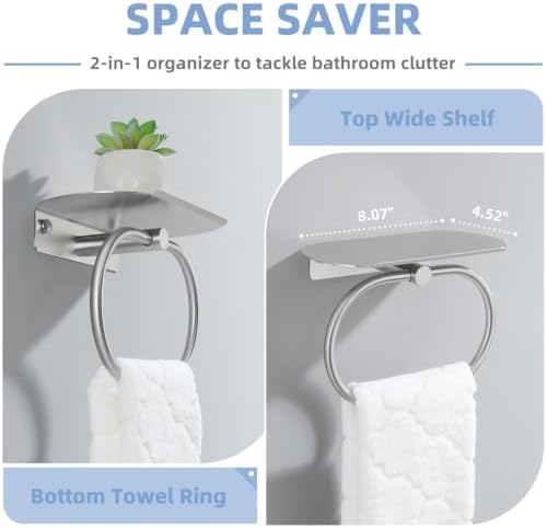Suyar Bathroom Towel Ring with Shelf, Oval Hand Towel Holder Brushed Nickel - Image 4