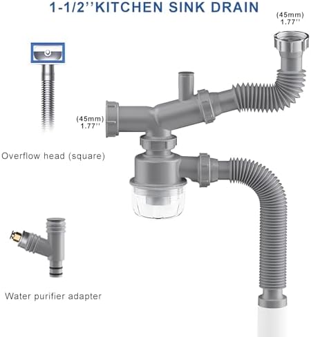 Garbage Disposal Drain Kit, Kitchen Sink P-Trap 1 1/2, Space Saving, Clog - Image 2