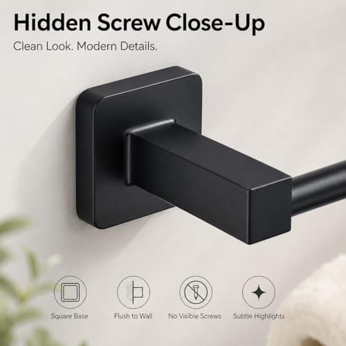 Matte Black Bathroom Hardware Set 4 Pieces, Towel Bar Set Stainless Steel Wall - Image 4