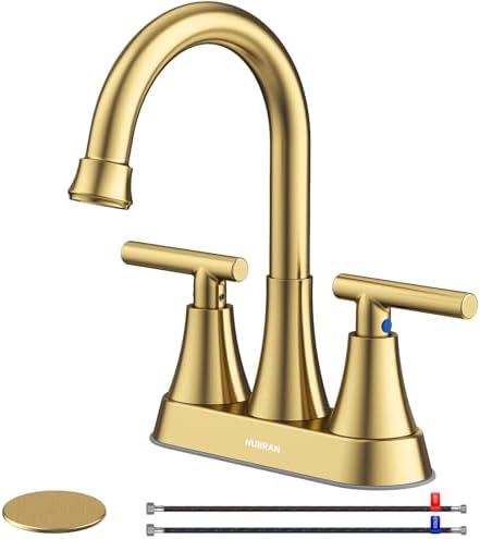 Brushed Gold Bathroom Faucet, Hurran 4 inch Centerset 2-Handle Lead-Free by Hurran
