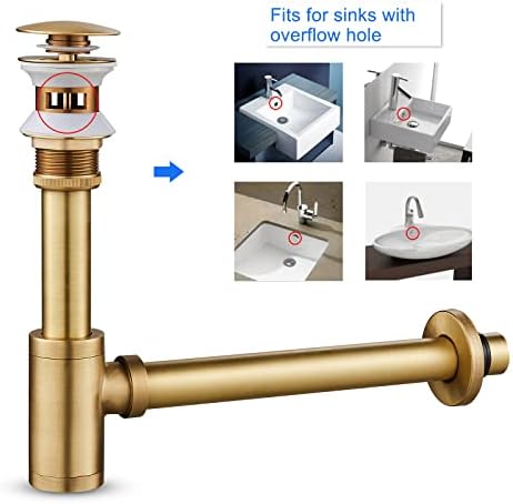1-1/4" Solid Brass Bottle Trap Overflow Pop-Up Sink Kit Antique - Image 5