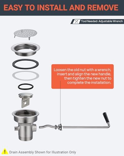 Twist Drain Handle for Commercial Kitchen Sink, Stainless Steel - Image 4