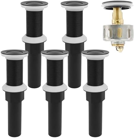 Bathroom Sink Drain, 5 Pack Matte Black Drain Stopper Without Overflow by Rackickyer