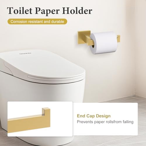 TURS Brushed Gold Bathroom Accessory Set 4-Pieces Bathroom Hardware Set Square - Image 3