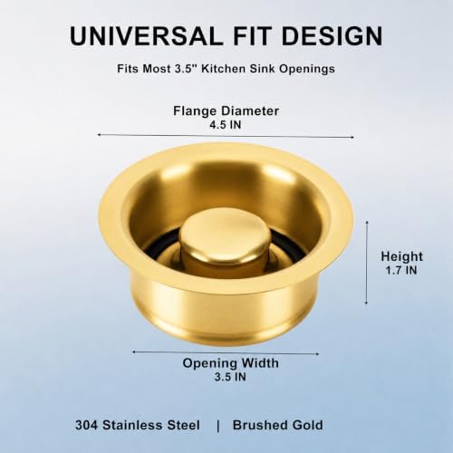 Brushed Gold Garbage Disposal Flange and Sink Stopper, 304 Stainless Steel Sink - Image 2