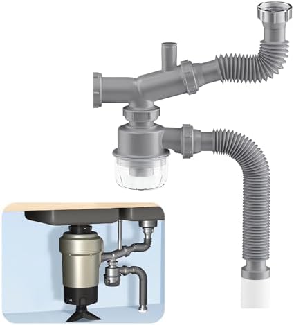 Garbage Disposal Drain Kit, Kitchen Sink P-Trap 1 1/2, Space Saving, Clog by QruiLanTu