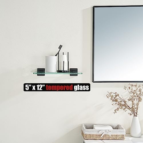 JQK Bathroom Glass Shelf Black, Tempered Glass Shower Storage 12 by 5 inches - Image 2