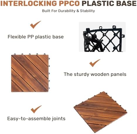 27 PCS Interlocking Deck Tiles, Diagonal Pattern 12"x12" Acacia Wood Outdoor - Image 4