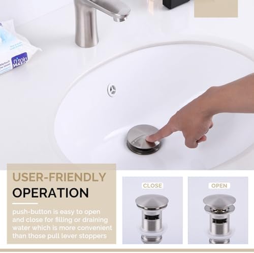 Angle Simple Bathroom Sink Stopper, Brass Pop Up Sink Drain, Brushed Nickel - Image 4