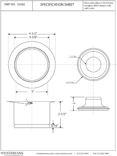 Westbrass D2082-20 3-1/2" Extra-Deep Collar Kitchen Sink Waste Disposal Flange - Image 2
