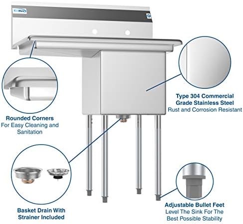 KoolMore 1 Compartment Stainless Steel NSF Commercial Kitchen Prep & Utility - Image 4