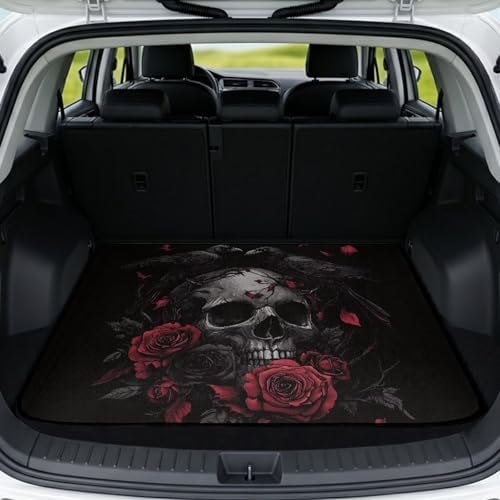 Red Rose Skull Trunk Mat for Car Snow Gear Trunk Mat Universal Waterproof Cargo by Darisoco