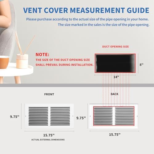 14x8 Vent Cover, Air Return Vent Cover, Cold Air Return Vent Cover 14 x 8 Wall - Image 3