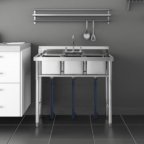 WILPREP NSF Stainless Steel 3 Compartment Commercial Sink 11x10x10 Inch Basins - Image 6