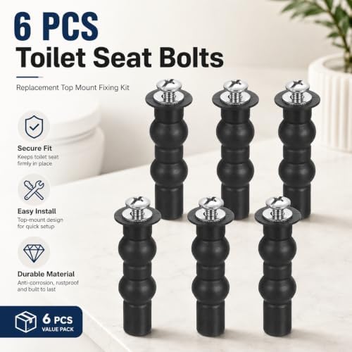 Toilet Seat Screws Replacement Kit, Universal Top Mount Bolts, 6 Pack - Image 4