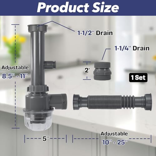 1-1/4" & 1-1/2" PVC Bottle Trap Plumbing Kit - Image 2