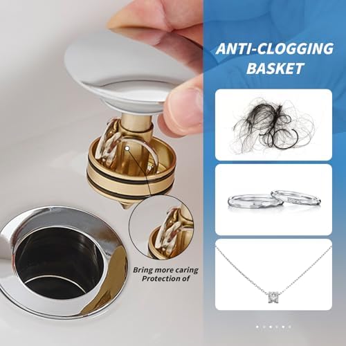 BWE Chrome Bathroom Sink Pop-Up Drain Stopper, No Overflow - Image 4