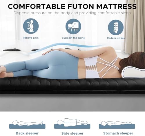 SCHNAUZER HOME Japanese Futon Floor Mattress Queen 3.5" Thick Black - Image 4