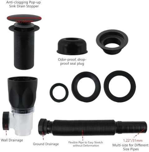 Bathroom Sink Drain Kit, Matte Black - Image 2