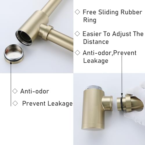 RANDOM Brushed Gold Brass Round Bottle P Trap Kit - Image 4