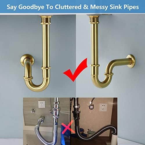 Brass P Trap with Bathroom Sink Stopper : 1-1/4 Sink Drain Bottle Trap Set No - Image 2