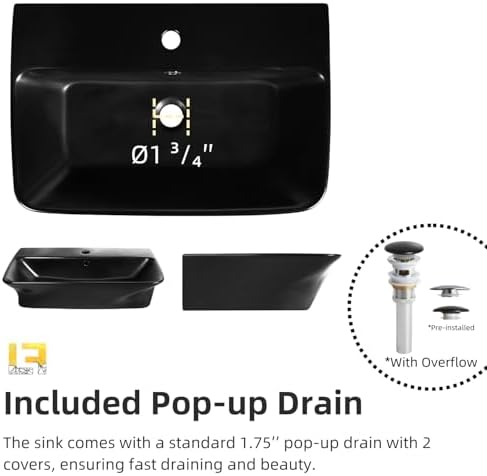 24"W x 17"D Matte Black Wall Mount Sink - Image 2