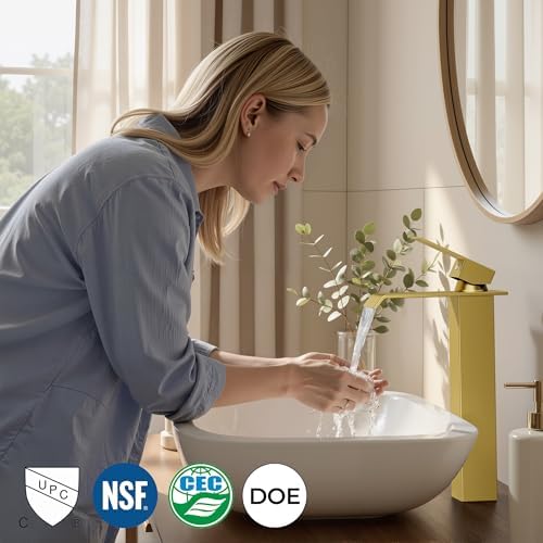FORIOUS Vessel Tall Bathroom Sink Faucet 1 Hole Single Handle Brushed Gold - Image 2