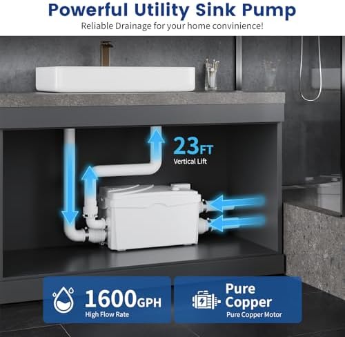Utility Sink Pump, 1600 GPH Drain System 500W Under-Basin Gray Water Unit - Image 2