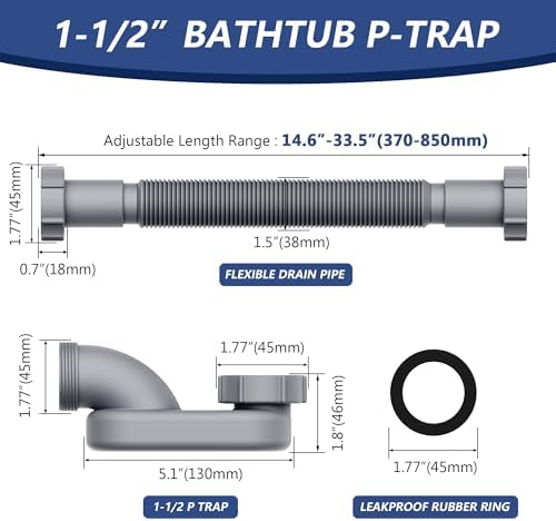 XENDYWASHER Low Profile 1 1/2" P Trap Shower Drain Pipe - Image 2