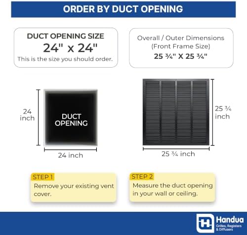 Fits 24x24 Duct Opening | Steel Return Air Grille by Handua | Vent Cover Grill - Image 2
