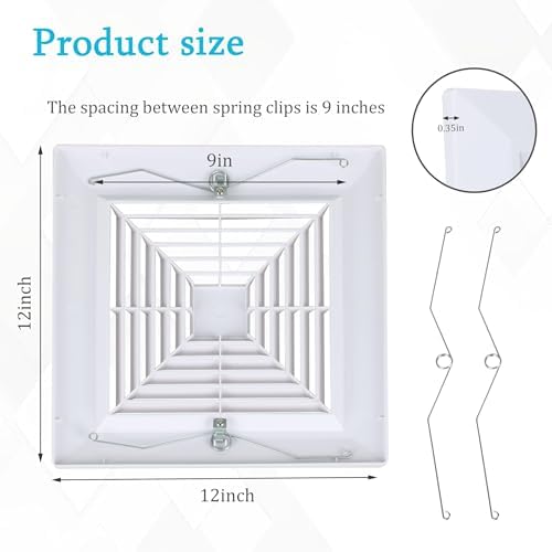 12x12 In White Bathroom Exhaust Fan Cover, Square Vent Grille - Image 2