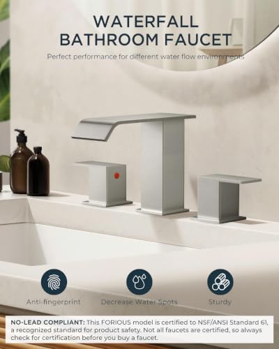 FORIOUS Widespread Bathroom Sink Faucet 3 Hole 8 Inch 2 Pack Brushed Nickel - Image 6